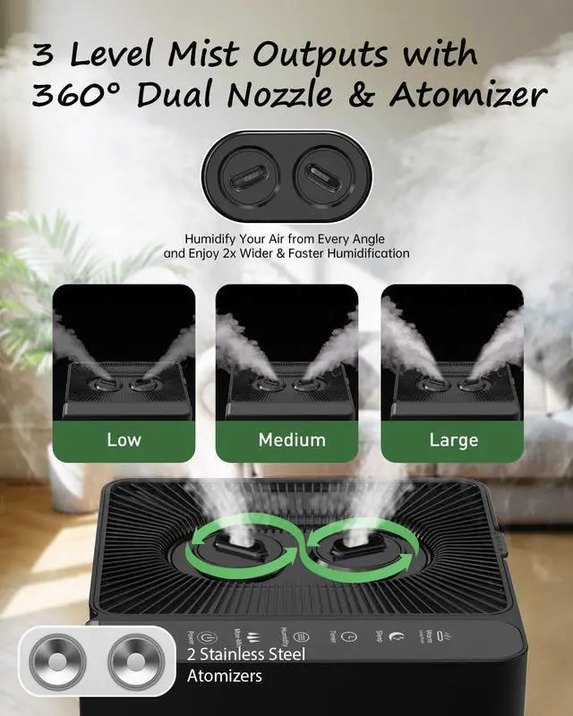 Alt view image 5 of 7 - Cool Mist and Warm Humidifier Large Room, 5.3Gal/20L Whole House Humidifiers for Home, Quickly & Evenly Humidify Larger Areas, Top Fill, Dual Mist Nozzles and Atomizers, Office Plants, Black