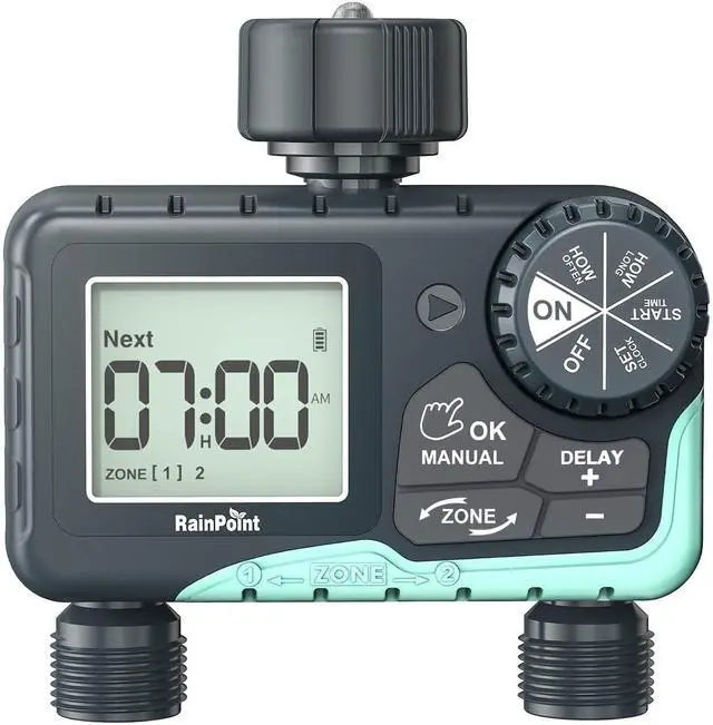 Main image of Water Timer for Garden Hose - 2 Zone Sprinkler Timer with Rain Delay/Manual Watering/Automatic Irrigation Controller System - Water Hose Timer Programmable Faucet Timer for Yard Lawn