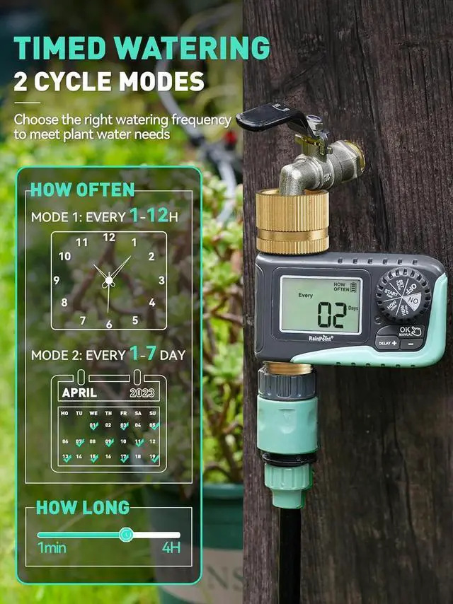 Alt view image 2 of 7 - Sprinkler Timer with Brass Inlet & Outlet, Programmable Hose Timer for Garden Soaker Hose, Water Timer with Rain Delay/Manual Watering System, Digital Drip Irrigation Timer for Yard, Lawn