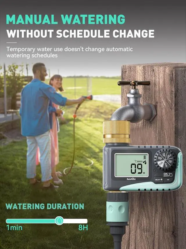 Alt view image 3 of 7 - Sprinkler Timer with Brass Inlet & Outlet, Programmable Hose Timer for Garden Soaker Hose, Water Timer with Rain Delay/Manual Watering System, Digital Drip Irrigation Timer for Yard, Lawn
