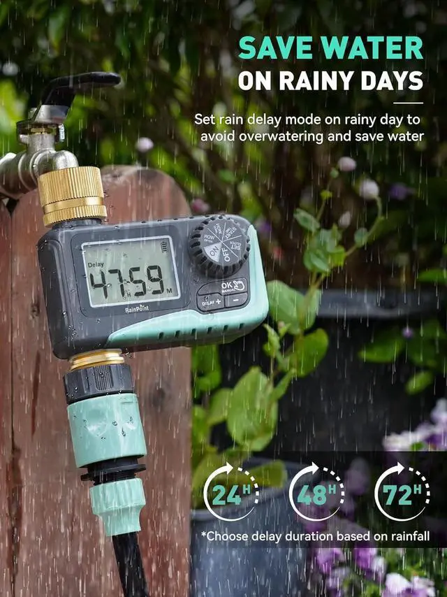 Alt view image 5 of 7 - Sprinkler Timer with Brass Inlet & Outlet, Programmable Hose Timer for Garden Soaker Hose, Water Timer with Rain Delay/Manual Watering System, Digital Drip Irrigation Timer for Yard, Lawn