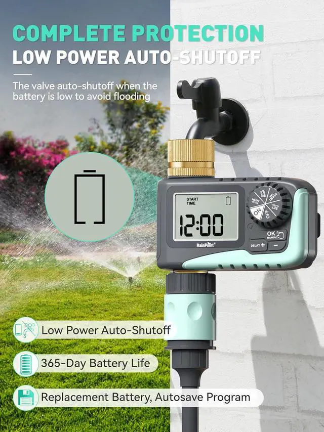 Alt view image 6 of 7 - Sprinkler Timer with Brass Inlet & Outlet, Programmable Hose Timer for Garden Soaker Hose, Water Timer with Rain Delay/Manual Watering System, Digital Drip Irrigation Timer for Yard, Lawn