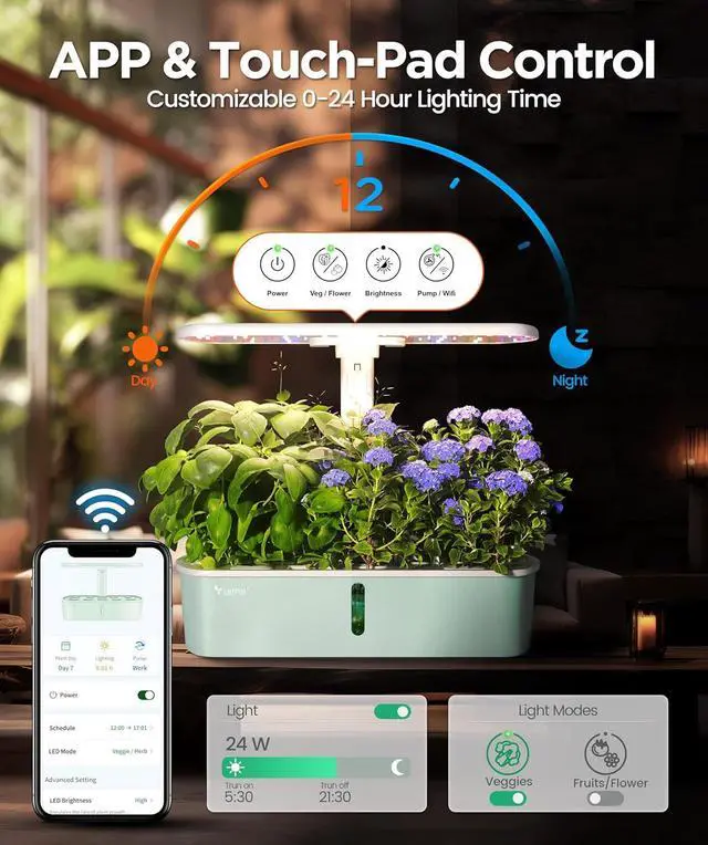 Alt view image 3 of 7 - LPH-Air Hydroponics Growing System Kits, APP & WiFi Controlled Smart Indoor Garden with 24W Grow Light Full Spectrum, 10 Pods Planter Indoor Gardening for Gifts, Kitchen, Vegetable