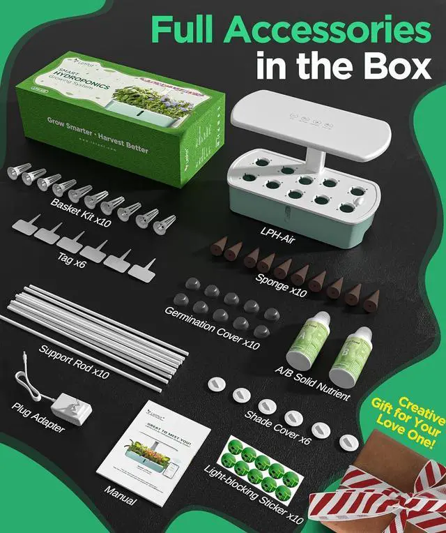 Alt view image 7 of 7 - LPH-Air Hydroponics Growing System Kits, APP & WiFi Controlled Smart Indoor Garden with 24W Grow Light Full Spectrum, 10 Pods Planter Indoor Gardening for Gifts, Kitchen, Vegetable