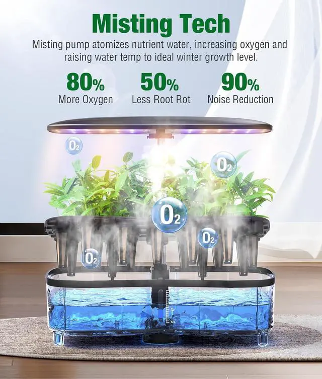Alt view image 3 of 6 - 15 Pods Hydroponic Growing System Herb Garden Kit Indoor,5L Large Tank Plant Germination Kit with Adjustable Height Grow Light to 20", Quiet Pump, Auto Timer, Gardening Christmas Gifts