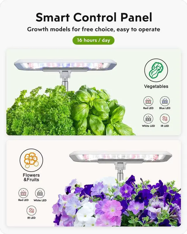 Alt view image 4 of 6 - Growing System Garden: 8 Pods Indoor Herb Garden with Grow Light Plants Germination Kit Quiet Automatic Hydroponic Height Adjustable - Gardening Gifts for Women Kitchen White