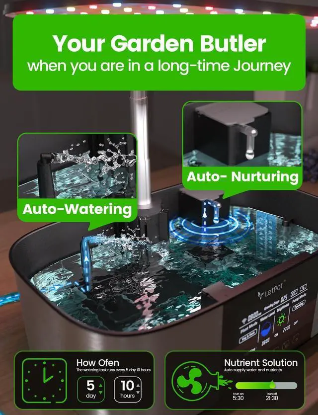 Alt view image 4 of 7 - LPH-Max Hydroponics Growing System Kit, 21 Pods APP & WiFi Automatic Controlled Smart Indoor Garden with 36W LED Grow Light, Auto Drip Irrigation Kits, Self-Managed Nurturing & Watering