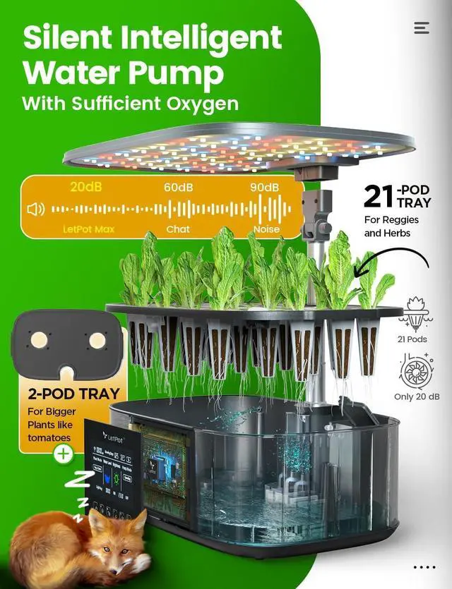 Alt view image 7 of 7 - LPH-Max Hydroponics Growing System Kit, 21 Pods APP & WiFi Automatic Controlled Smart Indoor Garden with 36W LED Grow Light, Auto Drip Irrigation Kits, Self-Managed Nurturing & Watering