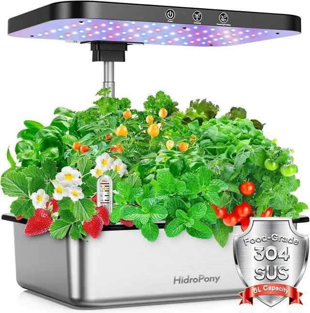 Main image of Growing System Herb Garden - HidroPony 15 Pods Indoor Gardening System with Grow Light, Stainless Steel Plants Germination Kit with Quiet Pump System, Gardening Gifts for Women