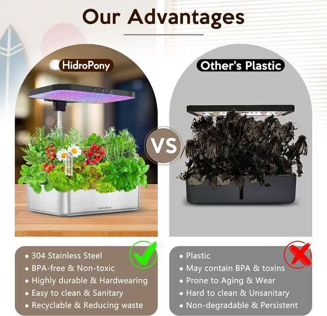 Alt view image 6 of 7 - Growing System Herb Garden - HidroPony 15 Pods Indoor Gardening System with Grow Light, Stainless Steel Plants Germination Kit with Quiet Pump System, Gardening Gifts for Women