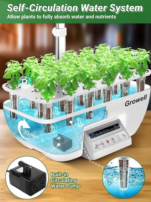 Alt view image 3 of 7 - Growing System Kit, Growell 17 Pods Herb Garden with 102 28W Full-Spectrum Grow Lights & 2 Fans, Indoor Garden with Water Pump, 10L Water Tank, Auto Timer, Height Adjustable (White & Grey)
