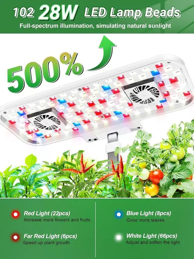 Alt view image 2 of 7 - Growing System Kit, Growell 17 Pods Herb Garden with 102 28W Full-Spectrum Grow Lights & 2 Fans, Indoor Garden with Water Pump, 10L Water Tank, Auto Timer, Height Adjustable (White & Grey)
