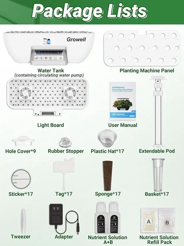 Alt view image 6 of 7 - Growing System Kit, Growell 17 Pods Herb Garden with 102 28W Full-Spectrum Grow Lights & 2 Fans, Indoor Garden with Water Pump, 10L Water Tank, Auto Timer, Height Adjustable (White & Grey)