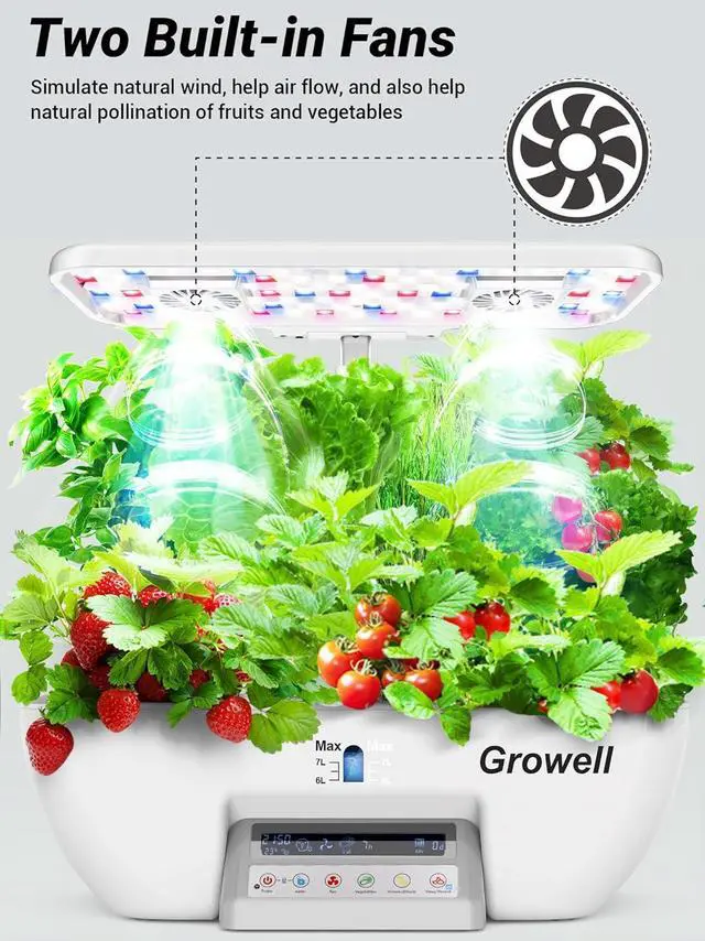 Alt view image 7 of 7 - Growing System Kit, Growell 17 Pods Herb Garden with 102 28W Full-Spectrum Grow Lights & 2 Fans, Indoor Garden with Water Pump, 10L Water Tank, Auto Timer, Height Adjustable (White & Grey)