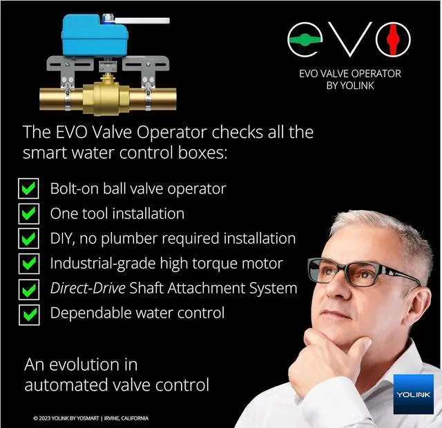 Alt view image 4 of 7 - DIY Automatic Water Leak Detection & Shut-Off Starter Kit, EVO Valve Operator, Wireless Valve Controller, (3) Leak Sensors, Hub
