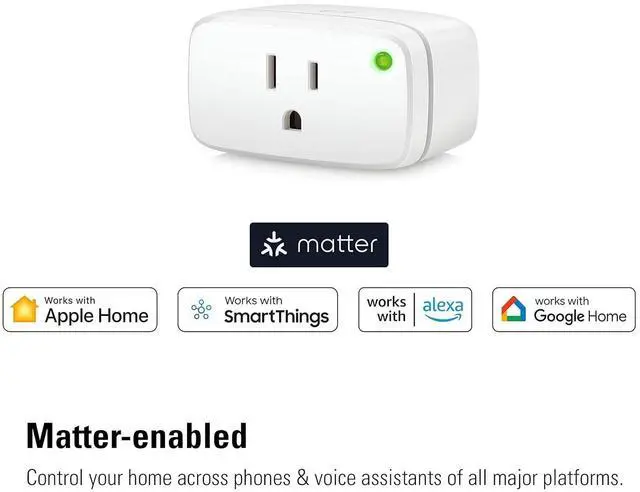 Alt view image 2 of 7 - 2 Pack  Smart Plug, App and Voice Control, 100% Privacy, Matter Over Thread, Works with  Home, Alexa, Google Home, SmartThings, requires Thread Border Router
