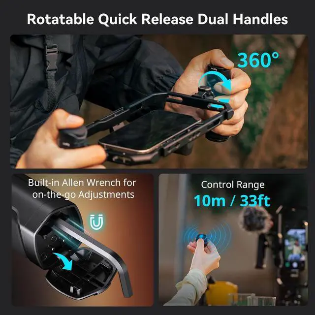 Alt view image 4 of 7 - All-in-One Phone Cage Video Rig Kit for iPhone, Phone Stabilizer Rig Kit w LED Light Microphone Dual Handles QR Tripod Power Bank Holder, for YouTube Video Recording