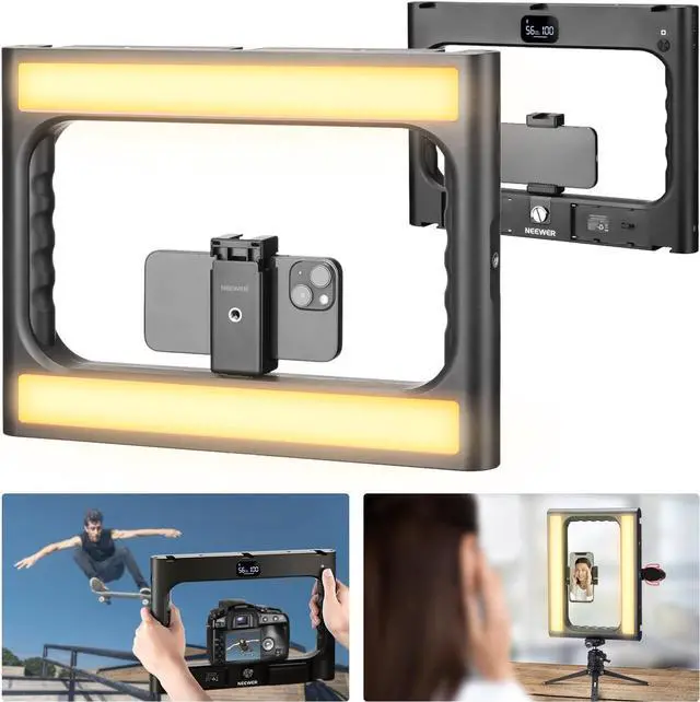 Main image of A111 II Smartphone Video Rig with Light Kit, Support Vertical Shoot, Handheld Phone Camera Cage Stabilizer with Cold Shoes/Shutter/Battery, Square Ring Light CRI97+ for YouTube TikTok