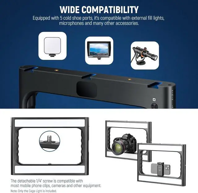 Alt view image 5 of 7 - A111 II Smartphone Video Rig with Light Kit, Support Vertical Shoot, Handheld Phone Camera Cage Stabilizer with Cold Shoes/Shutter/Battery, Square Ring Light CRI97+ for YouTube TikTok