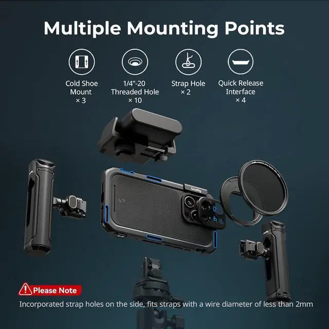 Alt view image 5 of 7 - Phone Video Cage Dual Handheld Kit for iPhone 16 Pro Max, Phone Rig with Wireless Quick Release Side Handle for Video Recording/YouTube/Live Streaming/Vlog - 5005