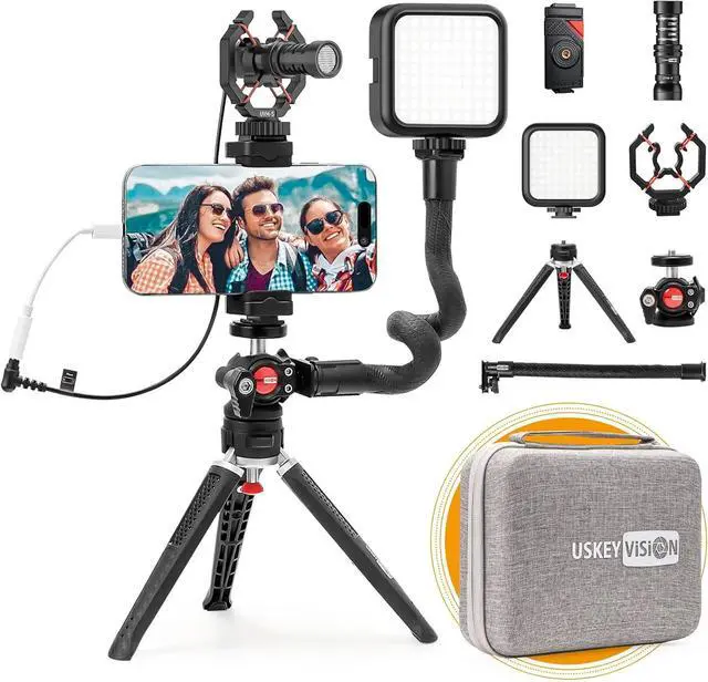 Main image of Smartphone Video Vlogging Kit Metal Microphone Light Tiktok YouTube Podcast Equipment for iPhone 15/14/13 Mini/Pro/Max, Android Smartphone (V-Master)