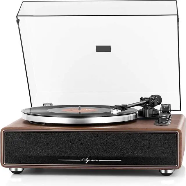 Main image of 1 by ONE High Fidelity Belt Drive Turntable with Built-in Speakers, Vinyl Record Player with Magnetic Cartridge, Bluetooth Playback and Aux-in Functionality, Auto Off