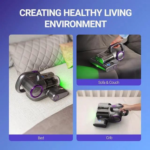 Alt view image 7 of 7 - Mattress Vacuum Cleaner, 16Kpa Bed Cleaner with 253.7nm UV-C Light, 140°F Heat, HEPA Filter & Ultrasonic, Versatile Handheld Vacuums for Bed, Sofa, Couch, Crib(Corded, 500W) by DT