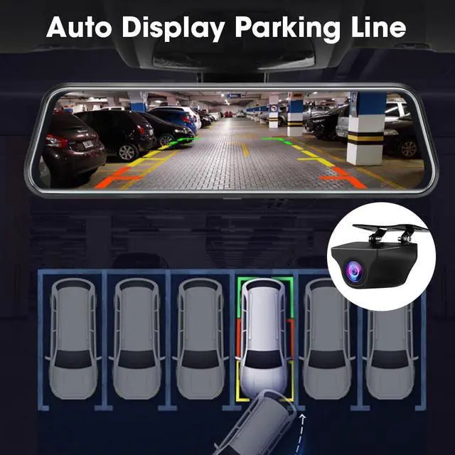 Alt view image 5 of 7 - Upgraded 10'' Rear View Mirror Camera Mirror Dash Cam Front and Rear 1080P Backup Camera Full Touch Screen w Loop Recording, G-Sensor Night Vision 170° Wide Angle