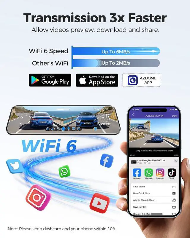 Alt view image 3 of 7 - PG17 12" 4K Mirror Dash Cam Front and Rear, Wi-Fi 6 Rear View Mirror Camera with 64GB Card, Voice Control Dash Camera for Car, Rearview Mirror Camera with GPS Night Vision Parking Assistance