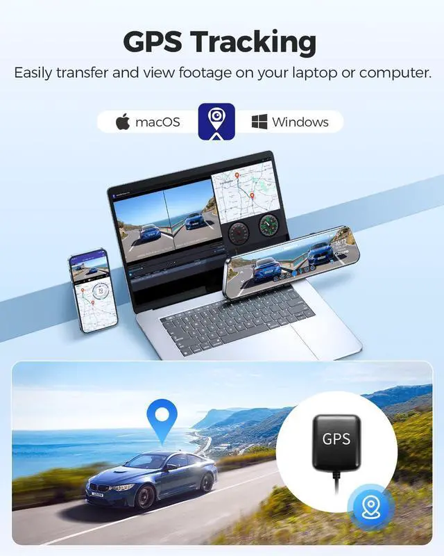 Alt view image 4 of 7 - PG17 12" 4K Mirror Dash Cam Front and Rear, Wi-Fi 6 Rear View Mirror Camera with 64GB Card, Voice Control Dash Camera for Car, Rearview Mirror Camera with GPS Night Vision Parking Assistance