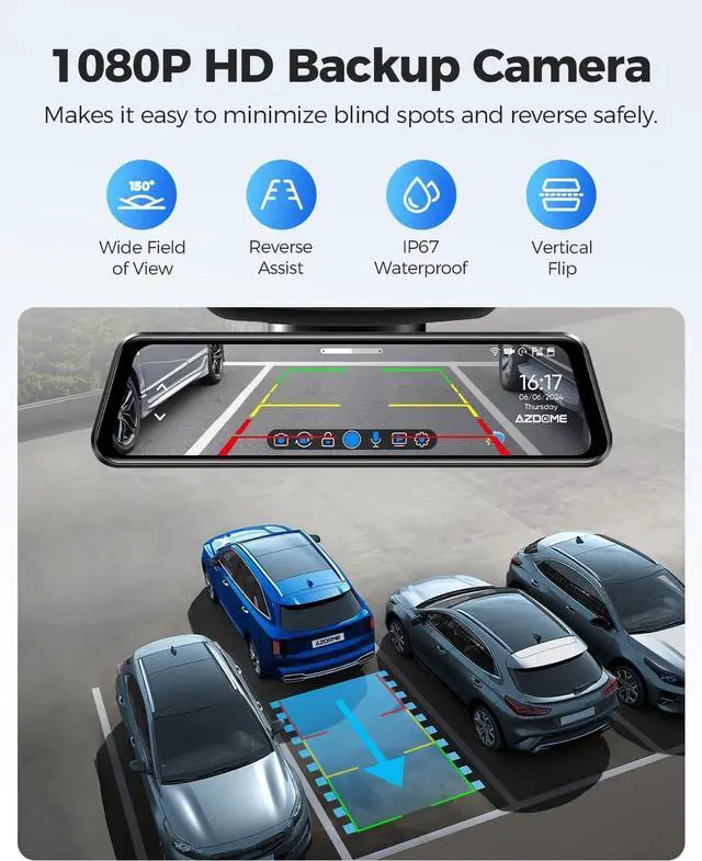 Alt view image 5 of 7 - PG17 12" 4K Mirror Dash Cam Front and Rear, Wi-Fi 6 Rear View Mirror Camera with 64GB Card, Voice Control Dash Camera for Car, Rearview Mirror Camera with GPS Night Vision Parking Assistance