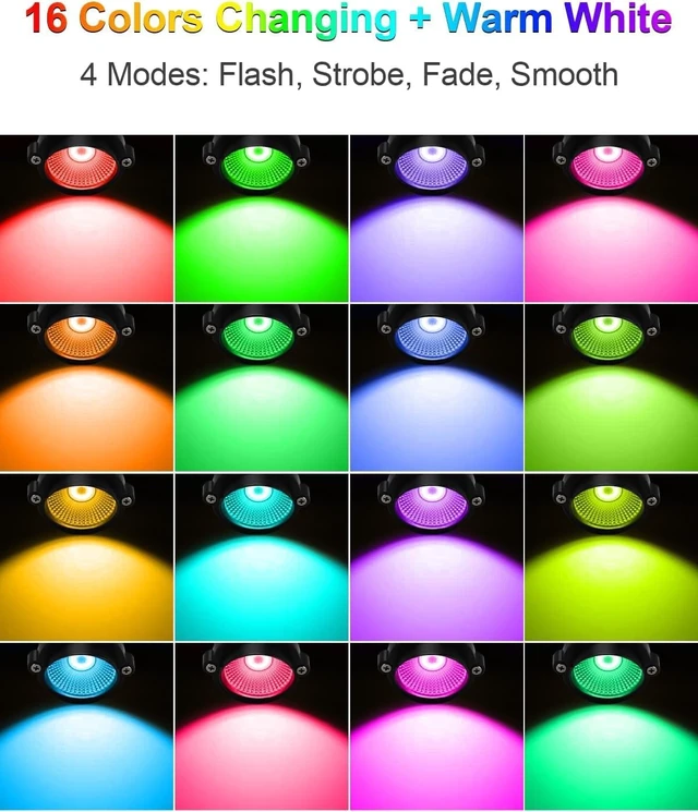 Alt view image 3 of 7 - ZUCKEO All-in-One RGB Low Voltage Landscape Lighting Kit, 5W LED Color Changing Landscape Lights with Transformer and 120FT Wire, Outdoor Spotlights for Halloween Christmas Yard Garden Decor, 12Pack