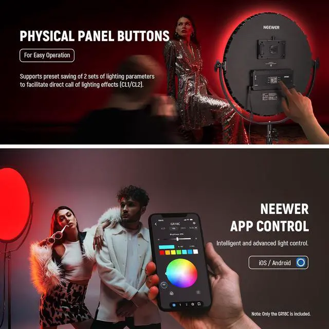 Alt view image 5 of 7 - 18" RGB LED Round Panel Video Light with APP Control, 65W 6000Lux/0.5m 2500K-8500K RGBCW Photography Studio Lighting /18 Scenes/V Battery Powered for Outdoor Filming Recording Streaming, GR18C