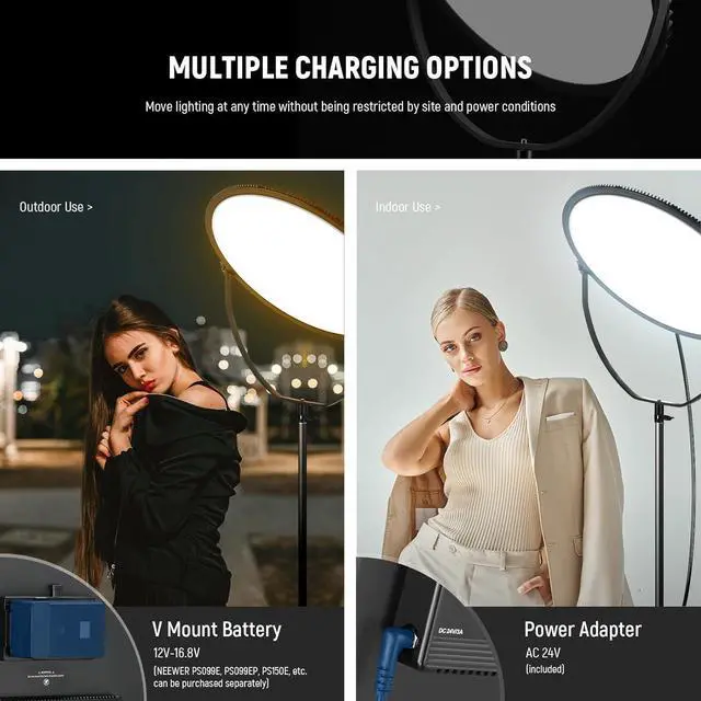 Alt view image 6 of 7 - 18" RGB LED Round Panel Video Light with APP Control, 65W 6000Lux/0.5m 2500K-8500K RGBCW Photography Studio Lighting /18 Scenes/V Battery Powered for Outdoor Filming Recording Streaming, GR18C