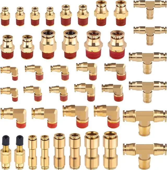 Main image of 43 PCS Brass DOT Air Brake Line Fittings 1/4" 3/8" 1/2" Push to Connect Fittings Quick Connect & NPT Thread Tube Air Hose Fittings Repair Kit for Truck or Industrial Air System
