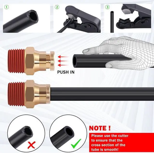 Alt view image 6 of 6 - 43 PCS Brass DOT Air Brake Line Fittings 1/4" 3/8" 1/2" Push to Connect Fittings Quick Connect & NPT Thread Tube Air Hose Fittings Repair Kit for Truck or Industrial Air System