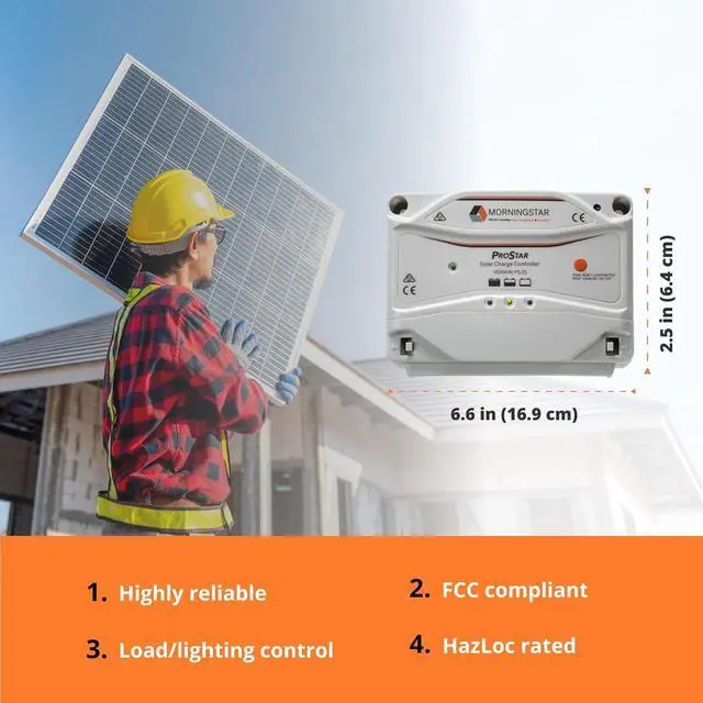 Alt view image 3 of 6 - Prostar 15A PWM Solar Charge Controller (PS-15) - ligent Solar Panel Regulator, Supports 12V/24V LA/Lithium Batteries, LVD/Lighting Control, HazLoc Rated, Low Noise - Designed in USA