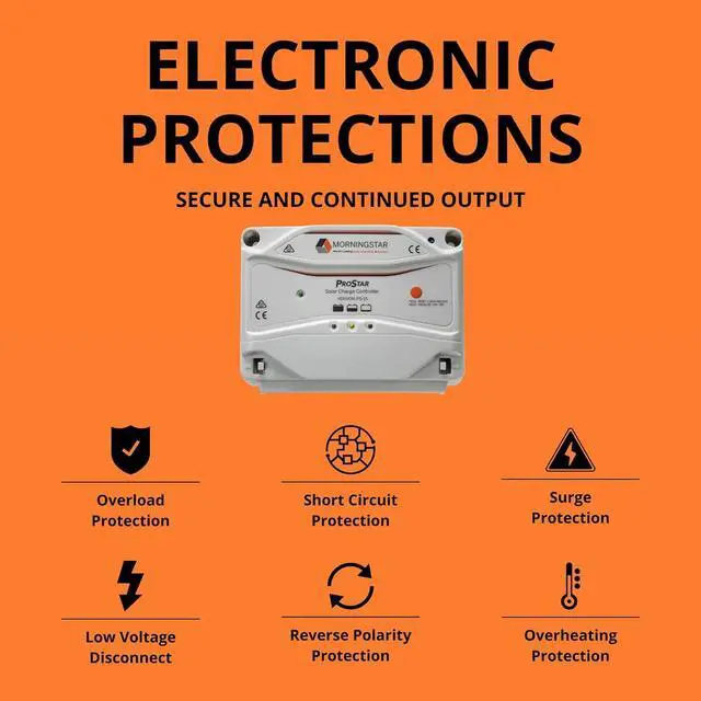 Alt view image 4 of 6 - Prostar 15A PWM Solar Charge Controller (PS-15) - ligent Solar Panel Regulator, Supports 12V/24V LA/Lithium Batteries, LVD/Lighting Control, HazLoc Rated, Low Noise - Designed in USA