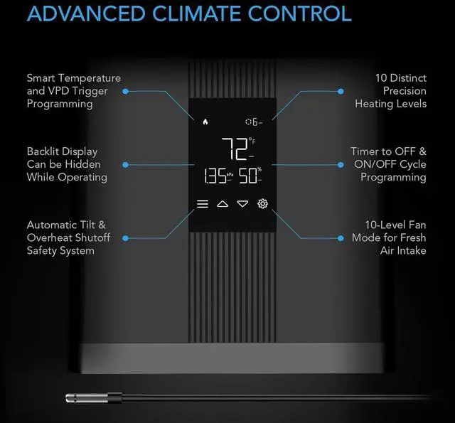 Alt view image 4 of 7 - THERMOFORGE T3, Environmental Grow Tent Heater with VPD Temperature Controller, 10-Level PTC Heating and Included Extension Hose for Tents, Rooms, Greenhouses
