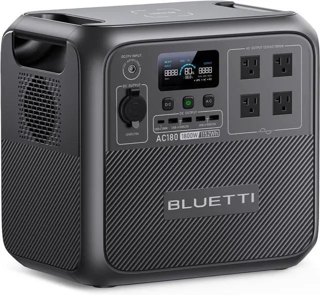 Main image of AC180 Portable Power Station, 1152Wh LiFePO4 Battery Backup w/ 4 1800W (2700W peak) AC Outlets, 0-80% in 45Min, Solar Generator for Camping, Off-grid, Power Outage