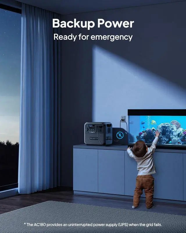 Alt view image 6 of 7 - AC180 Portable Power Station, 1152Wh LiFePO4 Battery Backup w/ 4 1800W (2700W peak) AC Outlets, 0-80% in 45Min, Solar Generator for Camping, Off-grid, Power Outage