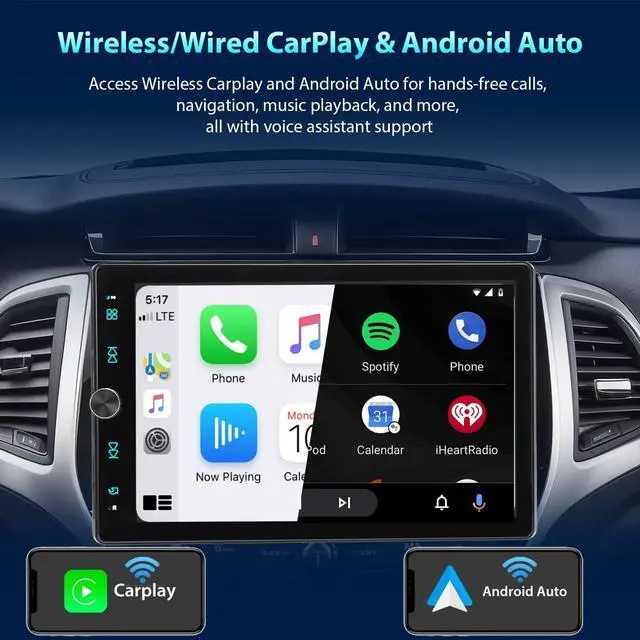 Alt view image 2 of 7 - Single Din Car Radio Touchscreen (10.4" Rotatable) Compatible with  CarPlay [Wireless] Android Auto Car Stereo Bluetooth USB AUX SD Backup Camera