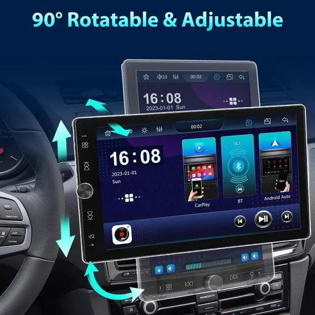 Alt view image 3 of 7 - Single Din Car Radio Touchscreen (10.4" Rotatable) Compatible with  CarPlay [Wireless] Android Auto Car Stereo Bluetooth USB AUX SD Backup Camera