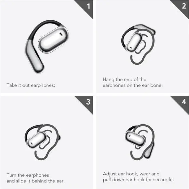 Alt view image 2 of 7 - EUQQ Open Ear Bluetooth 5.4 Earbuds, Wireless Headphones Sport Over Earphones Built-in Mic with Ear Hooks 50H Playtime with LED Display Charging Case Ergonomic IPX7 Waterproof for Running Fitness