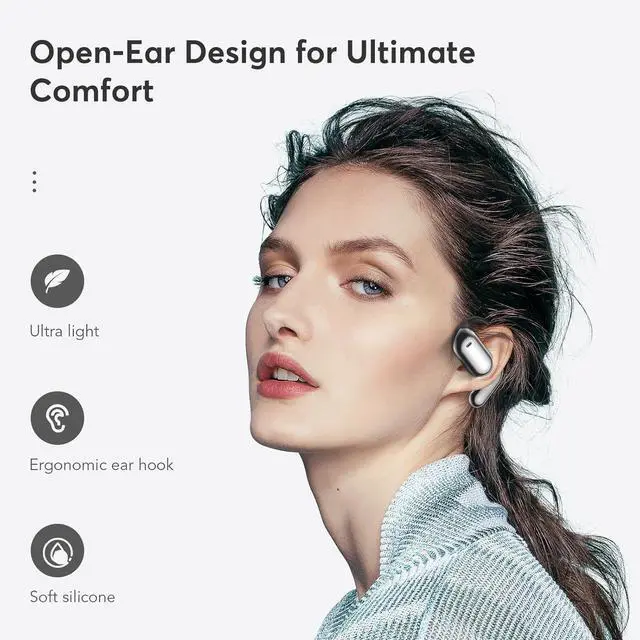 Alt view image 4 of 7 - EUQQ Open Ear Bluetooth 5.4 Earbuds, Wireless Headphones Sport Over Earphones Built-in Mic with Ear Hooks 50H Playtime with LED Display Charging Case Ergonomic IPX7 Waterproof for Running Fitness