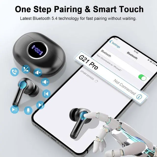 Alt view image 7 of 7 - Wireless Earbuds Bluetooth Headphones, BT5.4 Deep Bass Hi-Fi Stereo Ear Buds, 4 ENC Noise Cancelling Mic, 36Hrs USB-C in-Ear Earphone, IP7 Waterproof Sport Workout for Laptop Pad Android iOS Phone