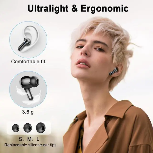 Alt view image 6 of 7 - Wireless Earbuds Bluetooth Headphones, BT5.4 Deep Bass Hi-Fi Stereo Ear Buds, 4 ENC Noise Cancelling Mic, 36Hrs USB-C in-Ear Earphone, IP7 Waterproof Sport Workout for Laptop Pad Android iOS Phone