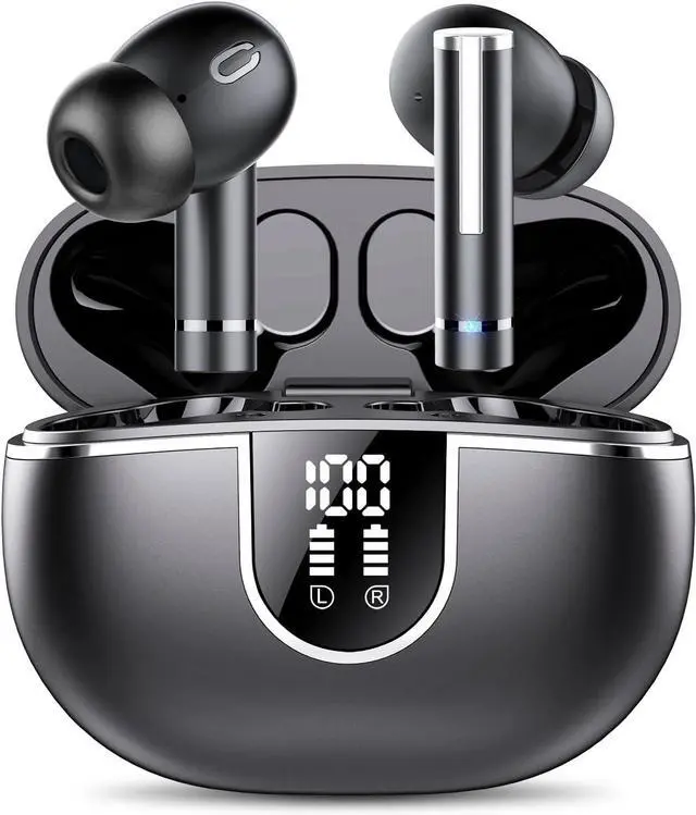 Main image of Wireless Earbuds Bluetooth Headphones, Bluetooth 5.3 Earbuds HiFi Stereo with 4 ENC Mic Call, 2023 New 40Hrs Ear Buds with LED Display, IP7 Waterproof in Ear Earphones for Work/Home/Office (Black)