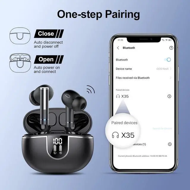 Alt view image 6 of 7 - Wireless Earbuds Bluetooth Headphones, Bluetooth 5.3 Earbuds HiFi Stereo with 4 ENC Mic Call, 2023 New 40Hrs Ear Buds with LED Display, IP7 Waterproof in Ear Earphones for Work/Home/Office (Black)