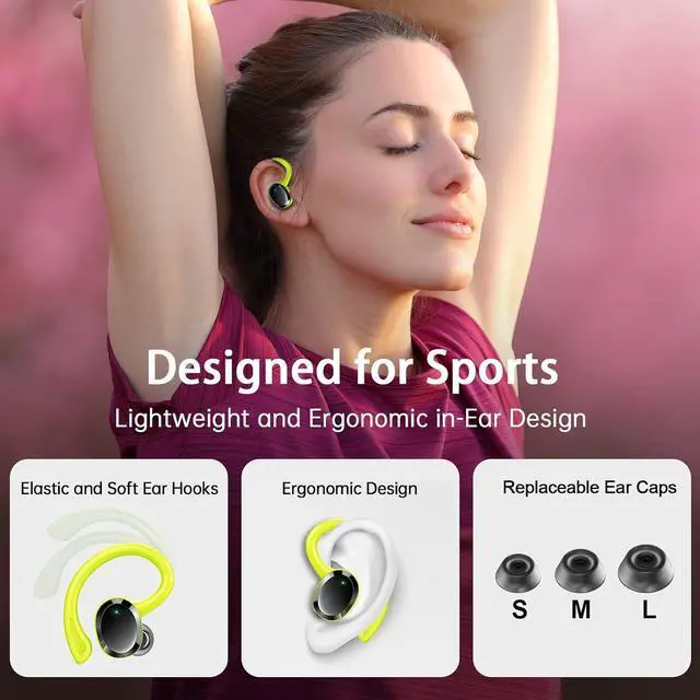 Alt view image 6 of 7 - Wireless Earbuds Bluetooth Headphones, Bluetooth 5.3 Earbuds with Immersive HiFi Stereo,2023 New 48Hrs Wireless Ear Buds Over Ear, ENC Mic, Comfortable Sport Earhooks, IP7 Waterproof in Ear Earphones